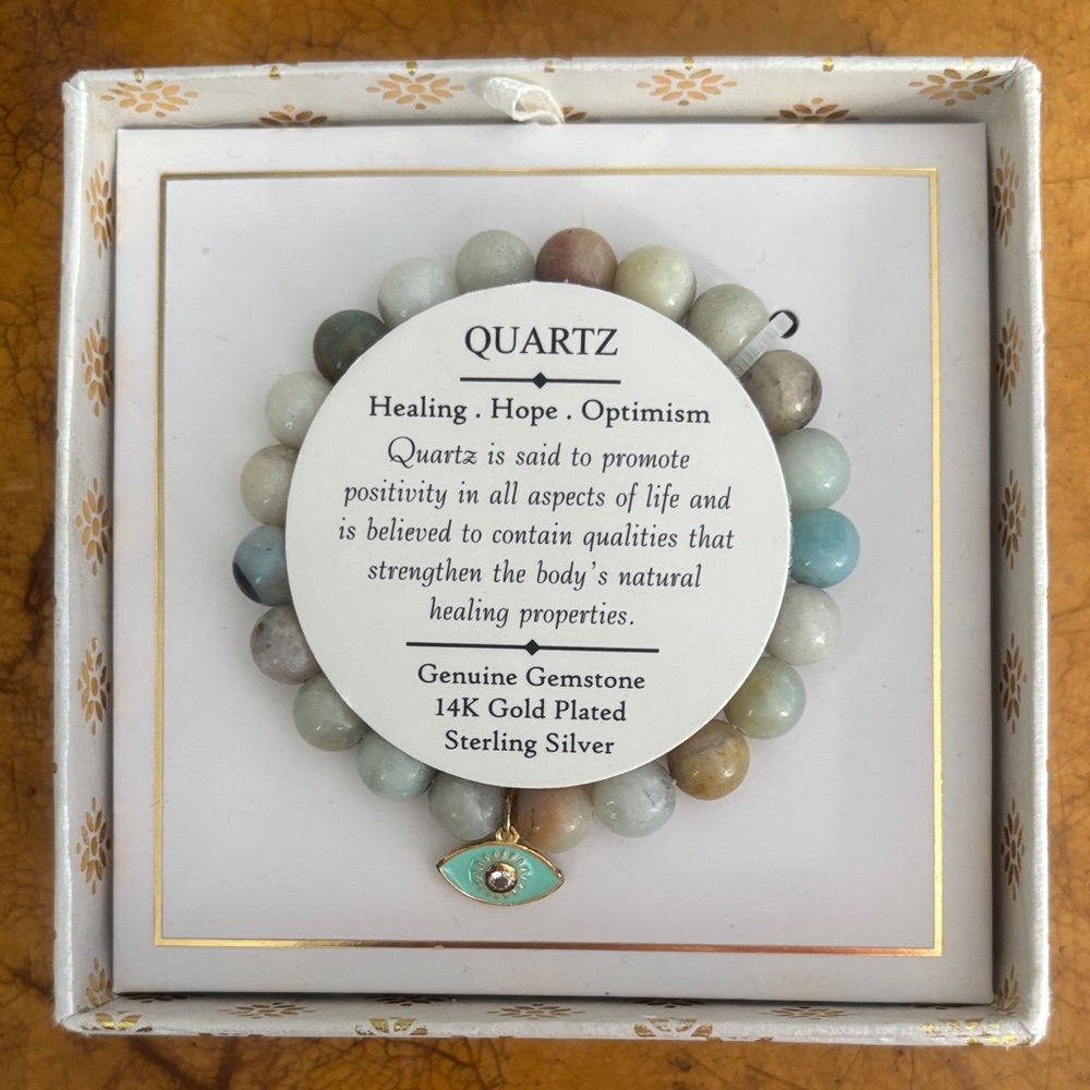Quartz Gemstone Bracelet with Gold Plated Evil Eye Charm